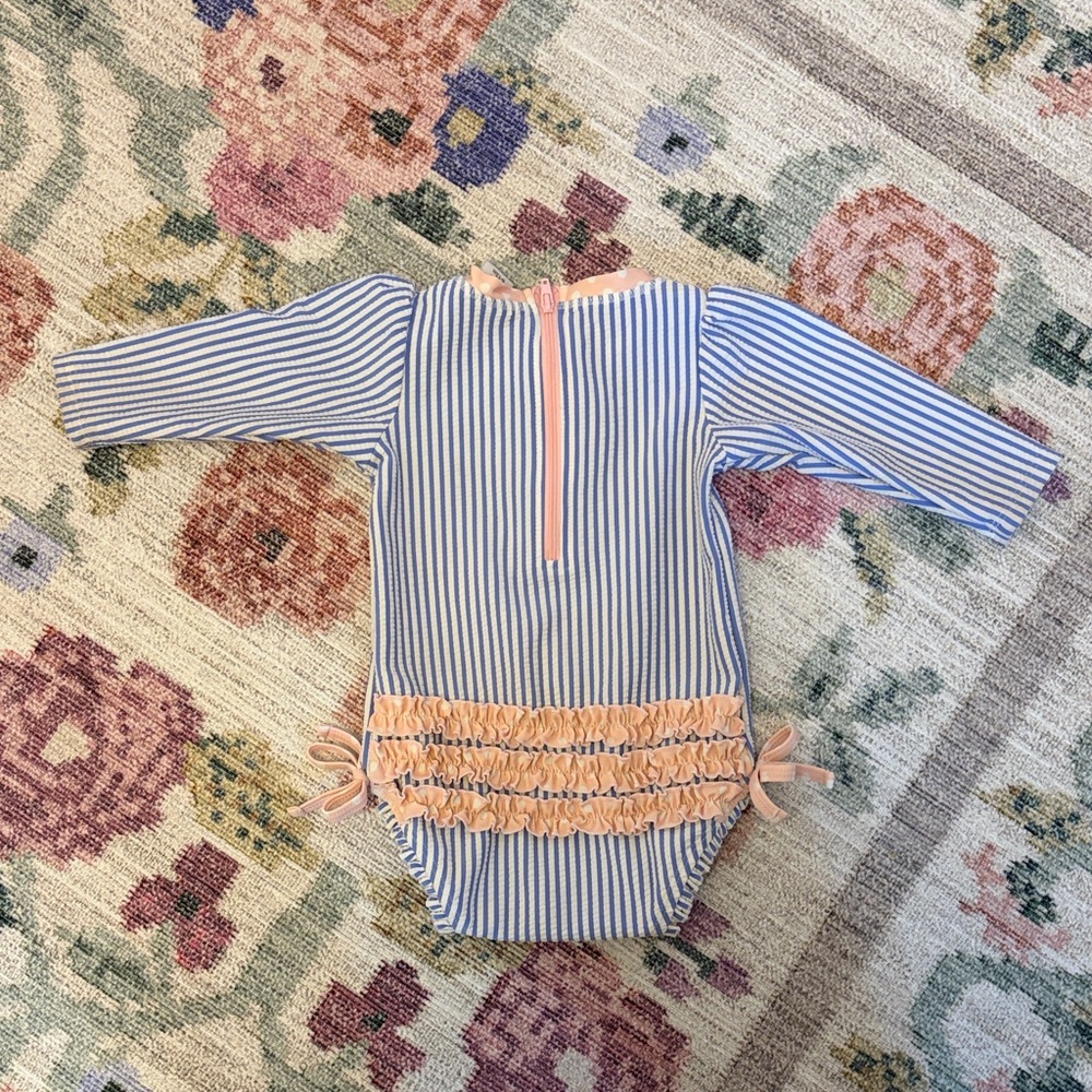Ruffle Butts Striped Long-Sleeve Baby One-piece Swimsuit